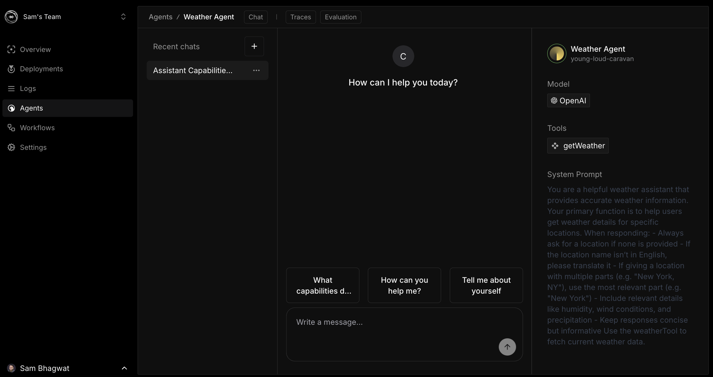 Agent Interface with Chat Tab