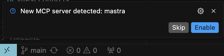Diagram showing cursor prompt to enable Kastrax docs MCP server